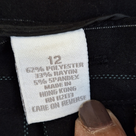 Apt 9 Pinstripe Slacks Black/Blue/Creme Sz12 Straight Leg Front Zip Hi Rise NWOT - Picture 2 of 8